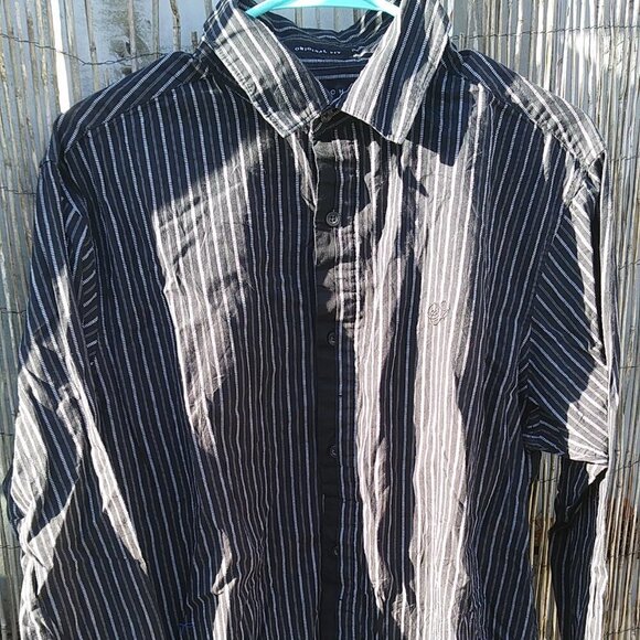Sean John Men's Black White Striped Button Down - L - Original Fit - Picture 2 of 14